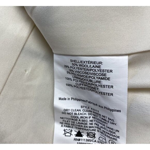 Tory Burch Sz 6 Blazer Holt Windowpane 2 Button Ivory Black Wool New 3/4 Sleeve - Picture 8 of 9